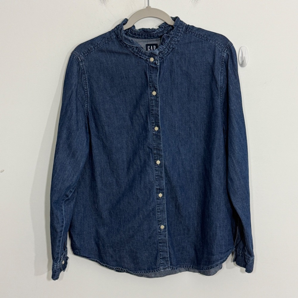 Gap Womens Denim Shirt Large Blue Denim Ruffle Heritage Western Prairie